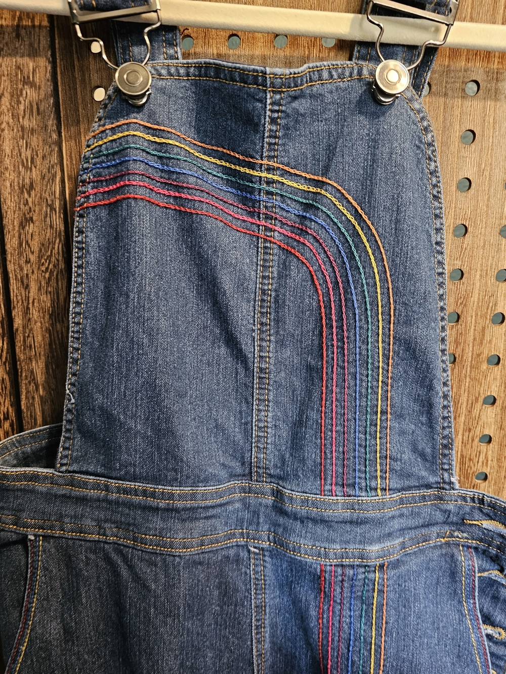 Modcloth Denim Overalls with Rainbow Embroidered Stripes